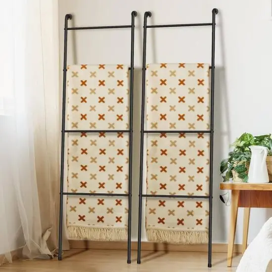 NEX&trade; Black Metal Blanket Ladder Holder Set {1}