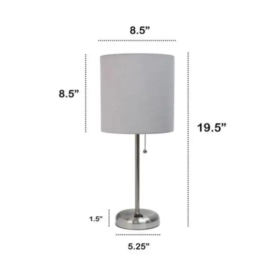 Creekwood Home Oslo 19.5" Power Outlet Table Lamp Brushed Steel Base/Gray Shade {4}