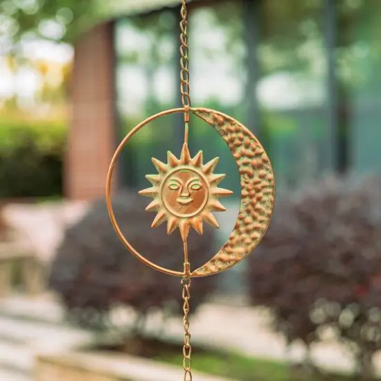 Glitzhome&reg; 8.5ft. Faux Copper Patina Finish Sun & Moon Rain Chain {6}
