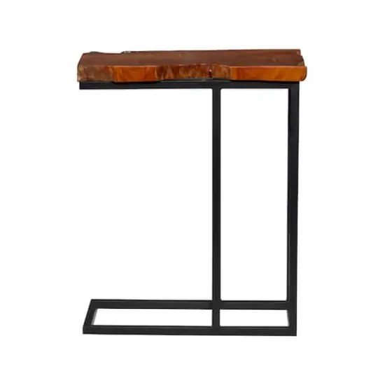 25" Brown Teak Wood Contemporary Accent Table {7}