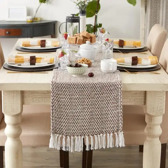 DII&reg; 108" Woven Fringed Table Runner Bark Brown {6}