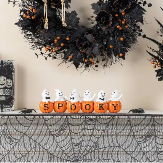 Glitzhome&reg; 15.5"L Halloween Polyresin SPOOKY Ghost Pumpkin Table Decor {3}