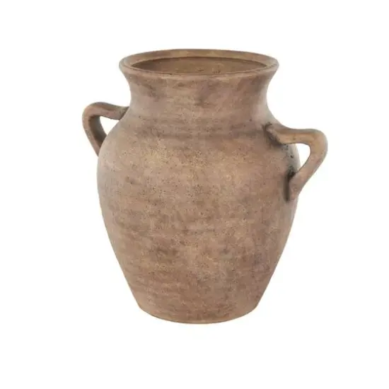 13" Copper Ceramic Antique Style Textured Vase with Handles {1}