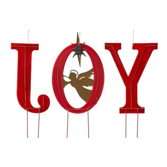 Glitzhome&reg; 3.5ft. LED Metal Joy Angel Yard Stake Set with Timer {9}
