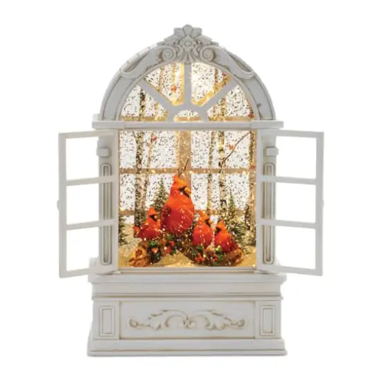 9" Cardinal Family LED Lit Snow Globe Window {1}