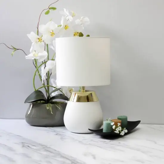 Simple Designs 14" Metal Touch Table Lamp White and Gold Base {3}