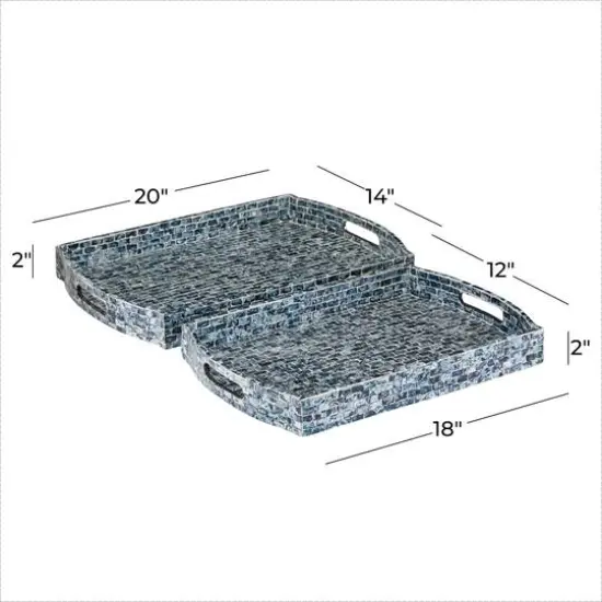 Blue Wood Coastal Tray Set {7}