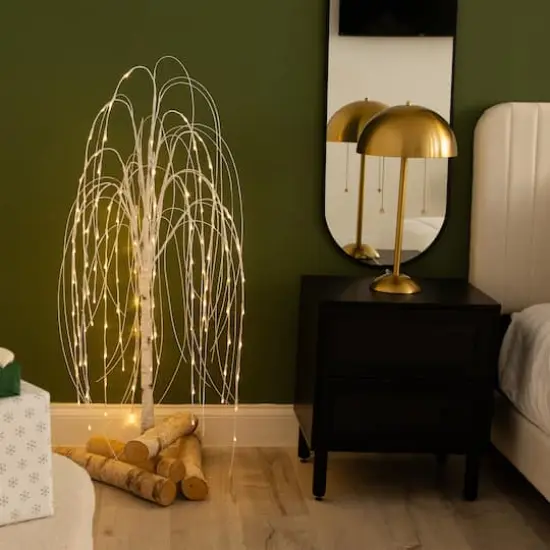 4ft. Pre-Lit White Weeping Willow Artificial Christmas Tree, Warm White LED Lights {3}