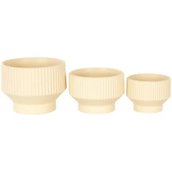 Linear Grooves Wide Ceramic Planter Set Cream {8}
