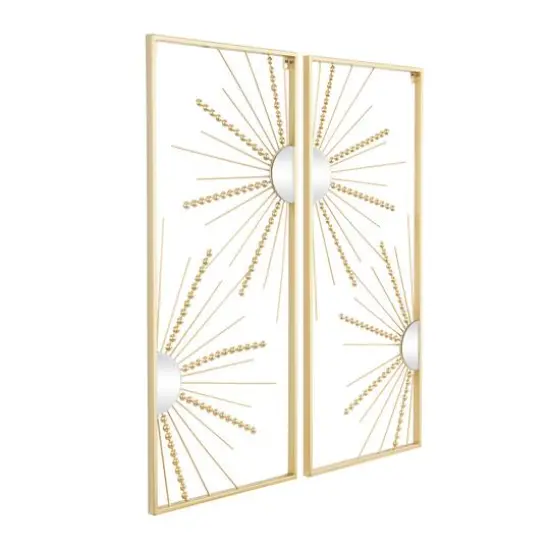 CosmoLiving by Cosmopolitan Gold Metal Half Moon Mirror Geometric Wall Decor with Gold Frame Set of 2 15", 36" {3}
