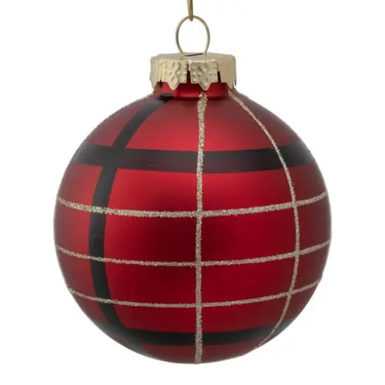 4ct. 3" Red, Black & Gold Plaid Glass Ball Ornaments {4}