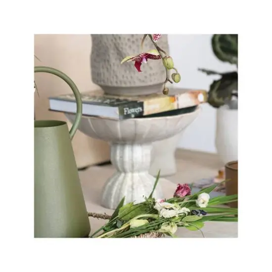 Hello Honey&reg; 10.25" Tan Reactive Glaze Debossed Stoneware Footed Bowl {3}