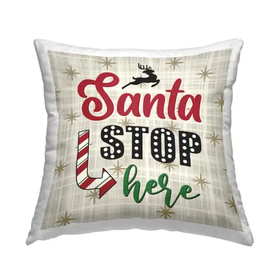 Stupell Industries Santa Stop Here Tartan Phrase Throw Pillow {1}