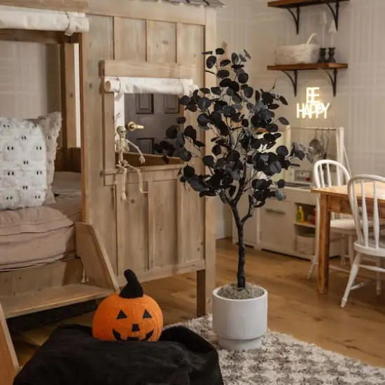4ft. Artificial Halloween Black Eucalyptus Tree {9}