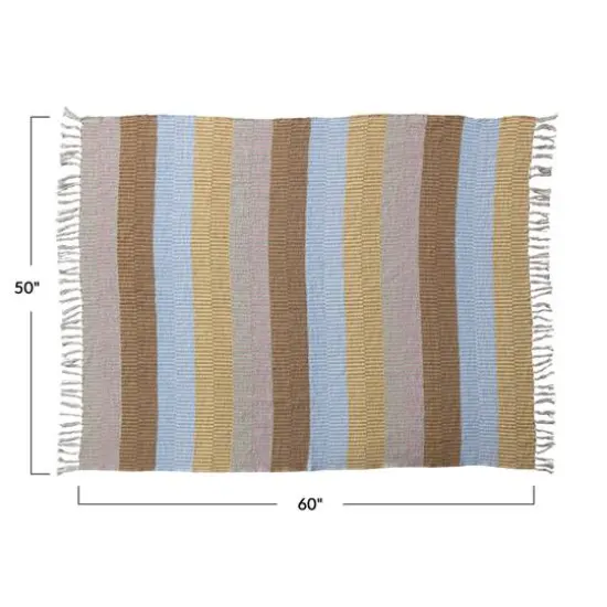 Hello Honey&reg; 60" Striped Woven Reclaimed Cotton Blend Throw with Fringe {5}