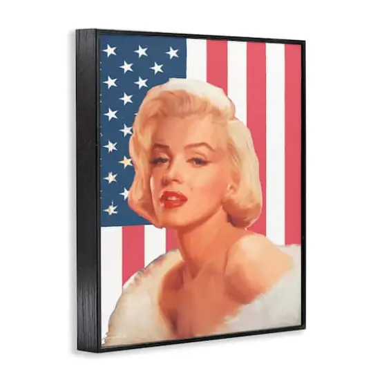 Stupell Industries Vintage Americana Icon Marilyn over US Flag Framed Giclee Art Black {4}