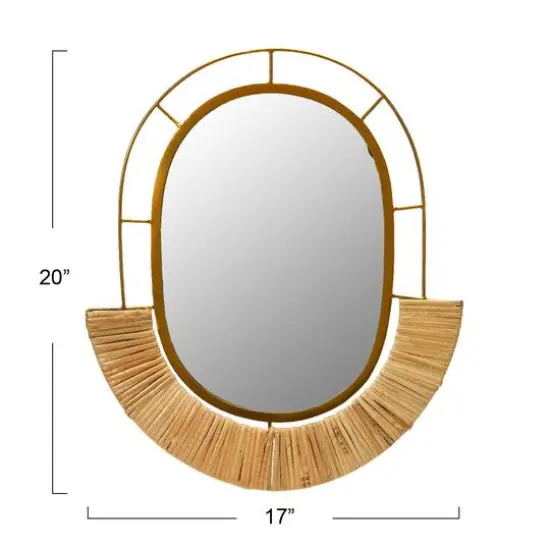 Hello Honey&reg; Natural Oval Metal & Cane Framed Wall Mirror {6}