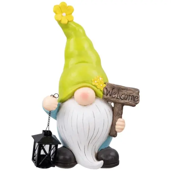 17.75" Welcome Gnome with Lantern Outdoor Garden Statue {1}