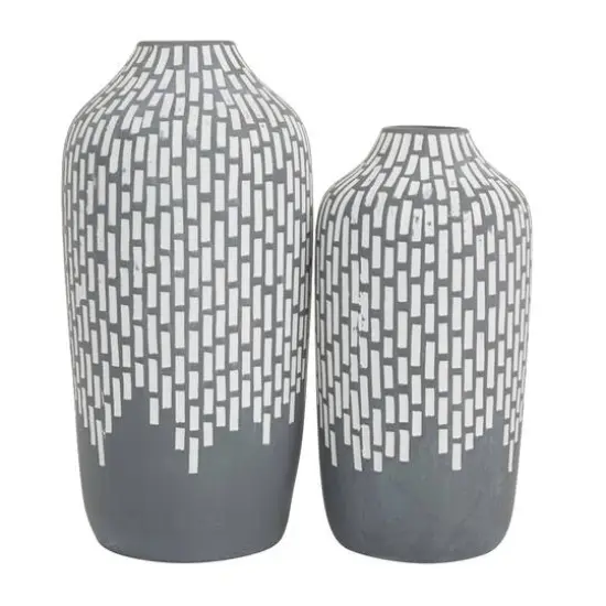 Set of 2 Gray Stoneware Modern Vases, 13" x 6" x 5" {6}