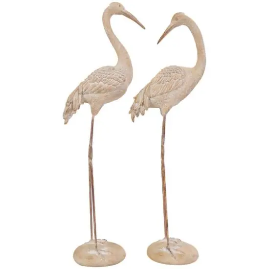 Cream Carved Crane Sculpture Set {1}