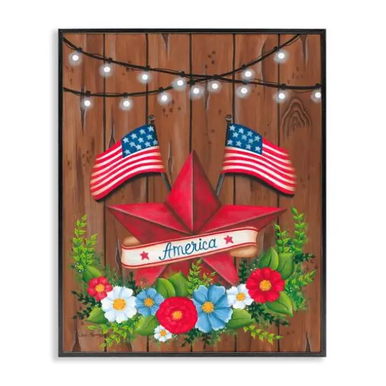 Stupell Industries Americana Country Garland Framed Giclee Art Black {1}