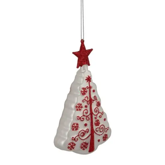 6" White & Red Christmas Tree Glass Ornament {8}
