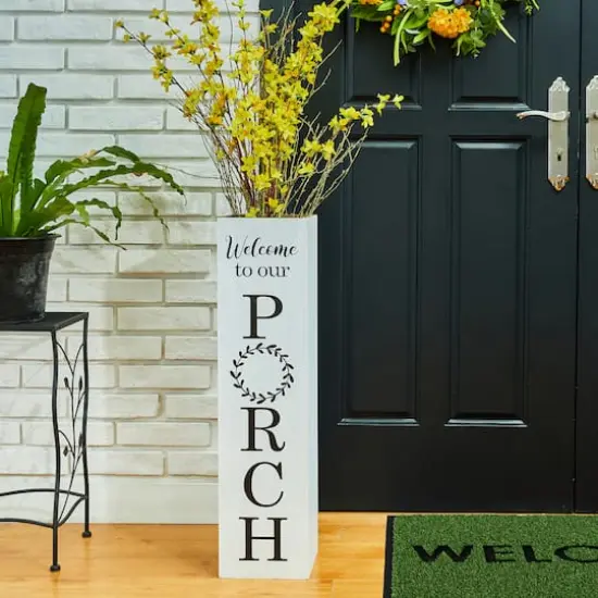Glitzhome&reg; 30" Double Sided Solid White Boxed Welcome Porch Sign {5}