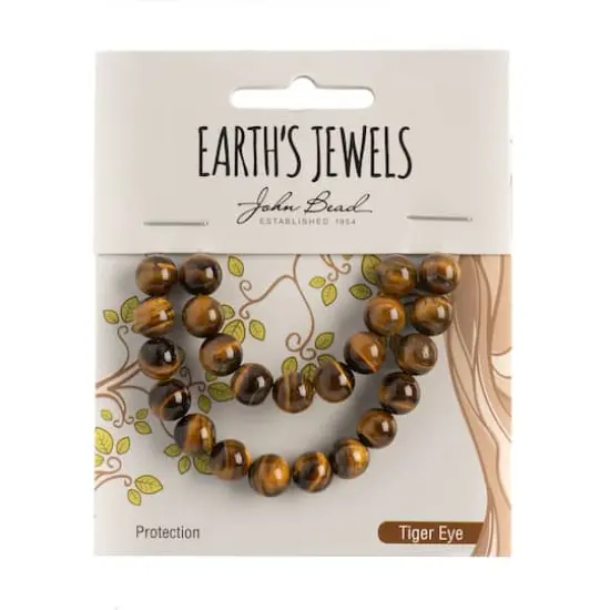 John Bead Earth's Jewels Natural Stone Round Beads, 8mm Tiger's Eye {3}
