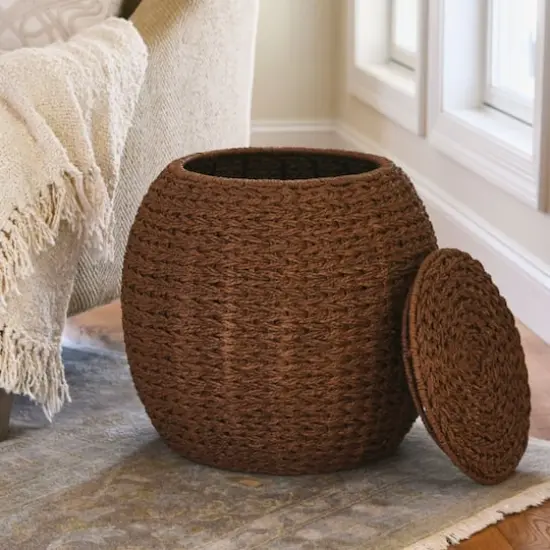 Household Essentials 19" Woven Storage End Table Brown {4}