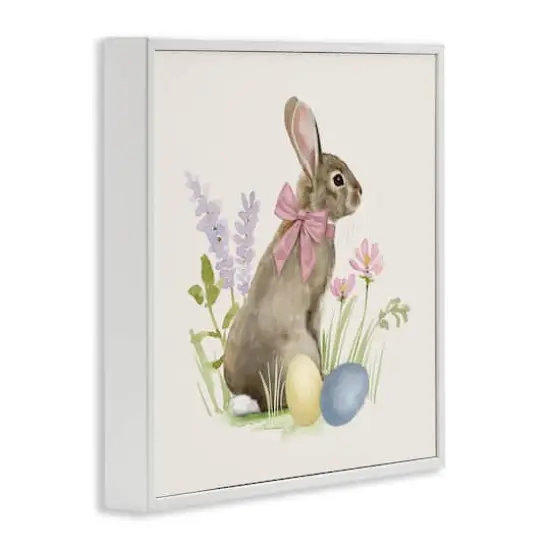 Stupell Industries Easter Bunny Rabbit Bow Spring Flowers & Eggs Framed Giclee Art White {4}