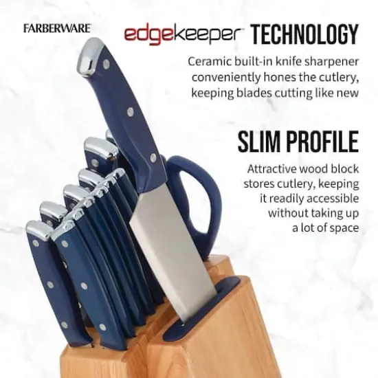 Farberware EdgeKeeper Ink Blue 14-Piece Slim Cutlery Set {6}