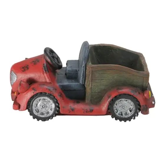 14.5" Distressed Red Vintage Car LED Solar Powered Outdoor Garden Planter {1}