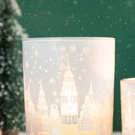 Glitzhome&reg; Christmas Building Glass Candle Holder Set {7}