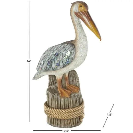 14" Teal Textured Pelican Sculpture with Brown Block {5}
