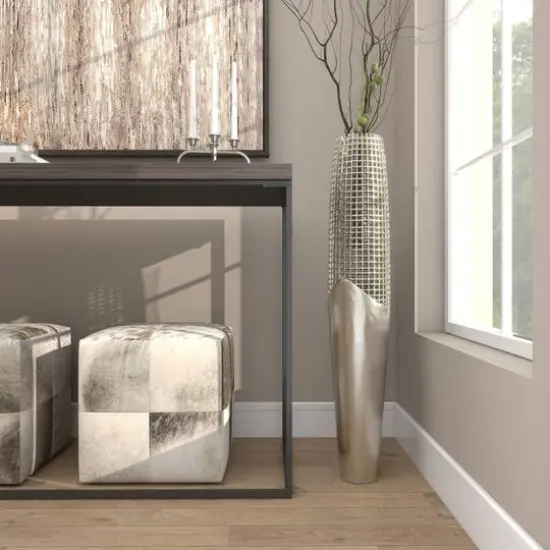 3ft. Silver Aluminum Grid Inspired Vase with Open Frame Design {11}