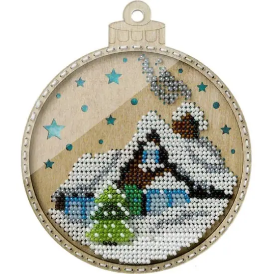 Wonderland Crafts Snowy Cottage Ornament Bead Embroidery on Wood Kit {1}