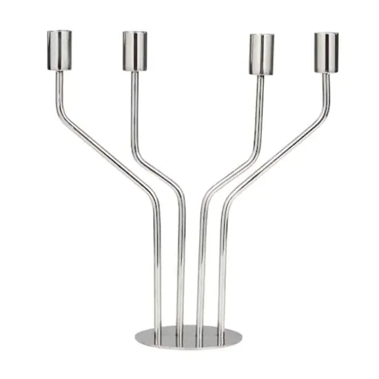 13" Silver Stainless Steel Abstract Angled Candelabra {1}