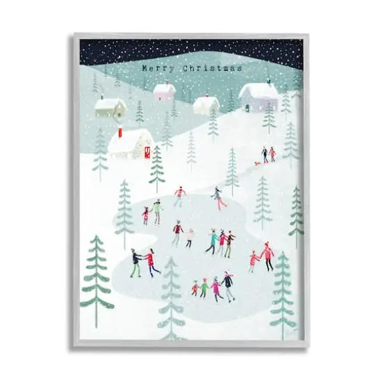 Stupell Industries Merry Christmas Winter Ice Skating Framed Giclee Art Gold {1}