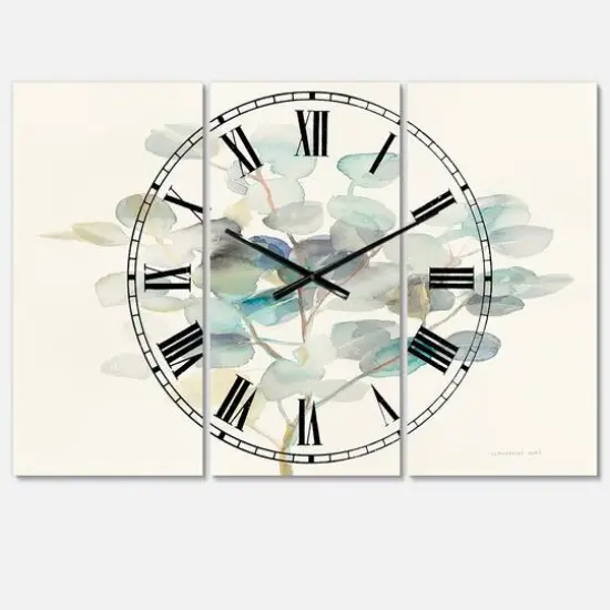 Designart Eucalyptus Leaves Traditional 3 Panel Wall Clock {1}