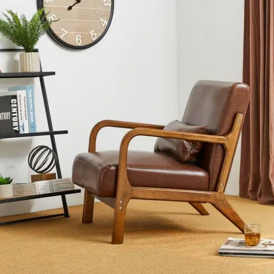 Glitzhome&reg; Mid-Century Faux Leather Accent Chair Brown {3}