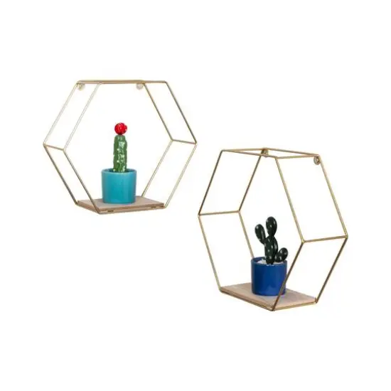 Honey Can Do 12" Gold Hexagonal Decorative Metal Wall Shelves {4}