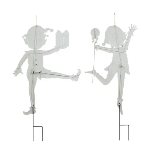 Glitzhome&reg; 3ft. Metal Dancing Elf Yard Stake Set {8}