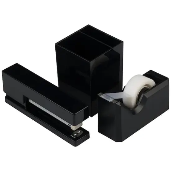 JAM Paper Stapler, Tape Dispenser & Pen Holder Trio Kit Black {1}