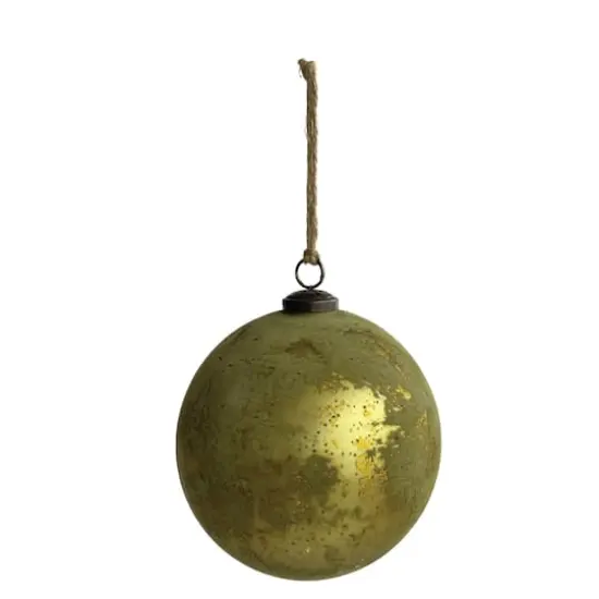 Hello Honey® 6" Matte Olive Green & Gold Distressed Glass Ball Ornament {1}