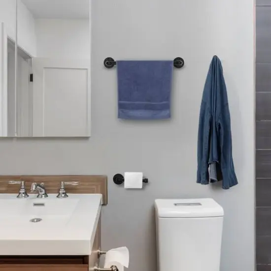 Black 4-Piece Wall Mounted Industrial Pipe Bathroom Hardware Set {6}