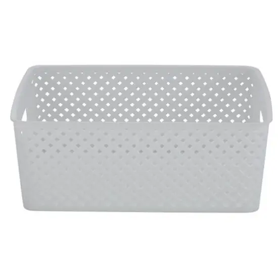 Simplify Medium Resin Wicker Storage Bin White {9}