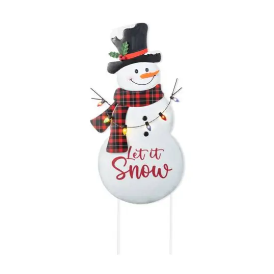 Glitzhome&reg; 36" Lighted Metal Christmas Snowman Yard Stake with Colorful Bulbs {1}