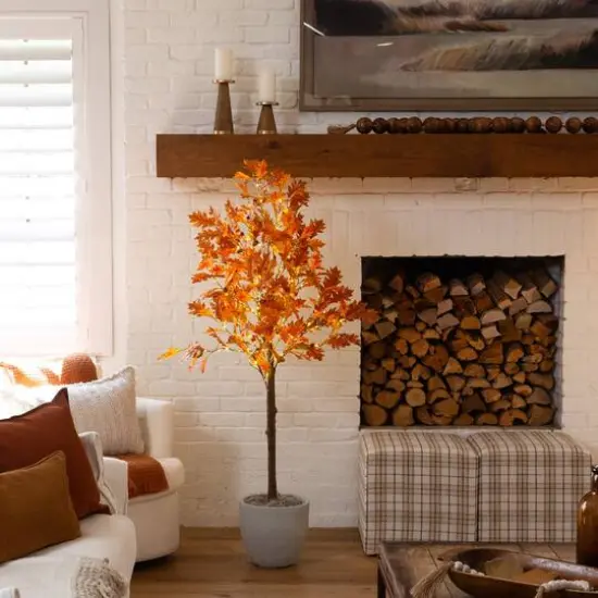 5ft. Pre-Lit Burnt Orange Autumn Maple Artificial Fall Tree with 240 Warm White LED Lights {10}