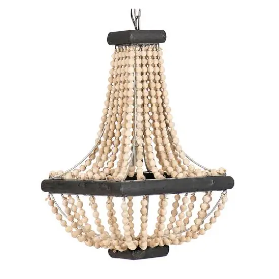 Wood & Metal Framed Chandelier with Wood Bead Draping Tan/Black {1}