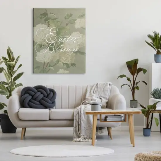 Stupell Industries Easter Blessings Sentiment Vintage White Hydrangea Florals Green Canvas Wall Art {3}